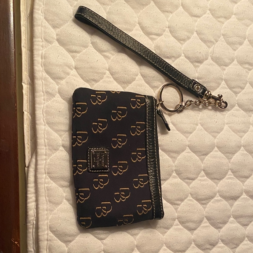 Dooney & Bourke Navy and Tan Logo Wristlet